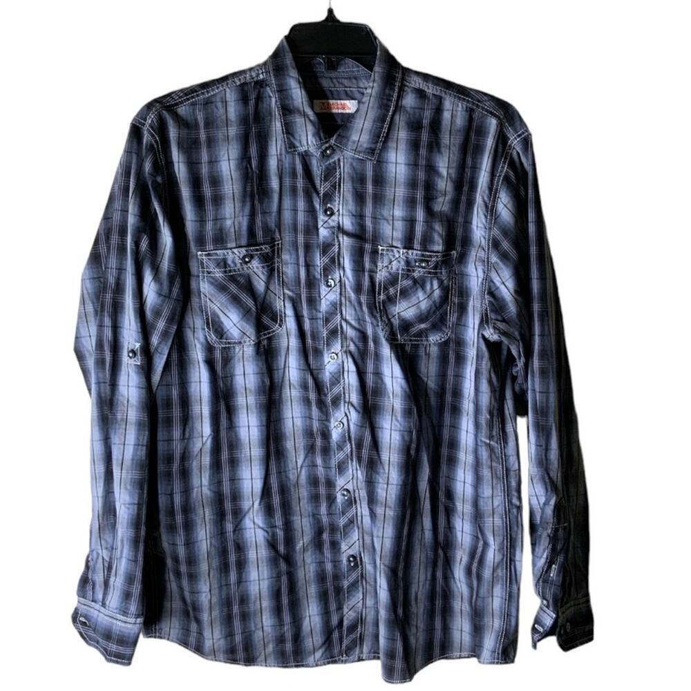 Michael Brandon Tartan Plaid Shirt Mens XL Long Sleeve Chest Pocket Button Up